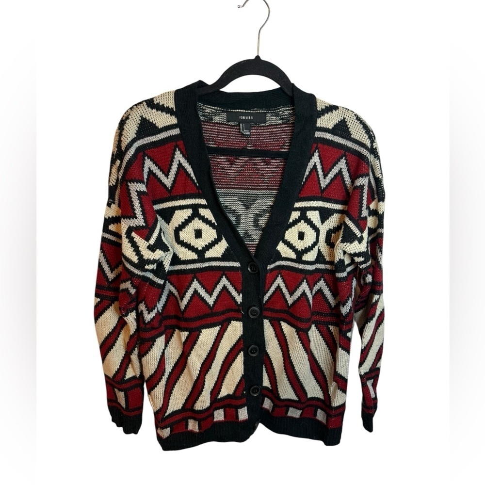 Forever 21 Y2K Aztec Grandpa Oversized Cardigan Sweater